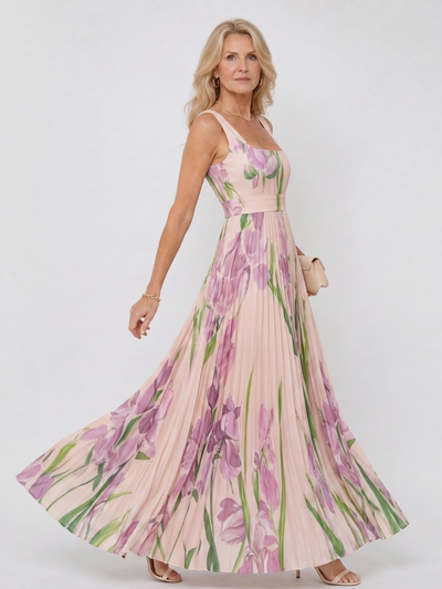 Oriana | Vestido midi sin mangas con escote cuadrado y pliegues