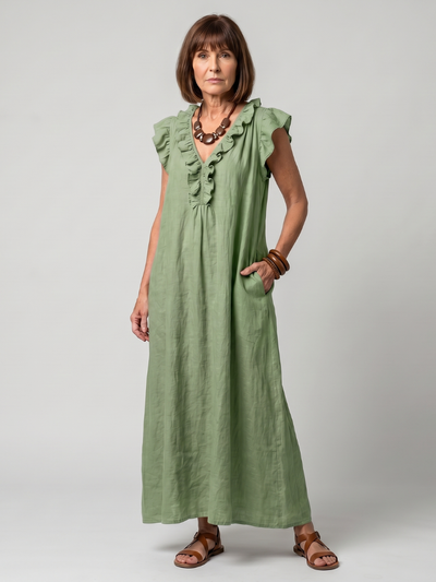 Fernanda | Vestido midi sin mangas con ribete de volantes