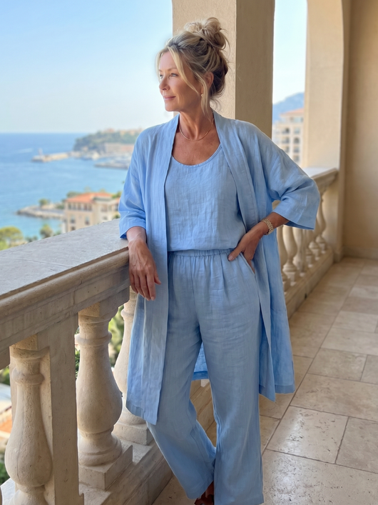Yasmina | Conjunto de tres piezas: top y pantalón de corte holgado