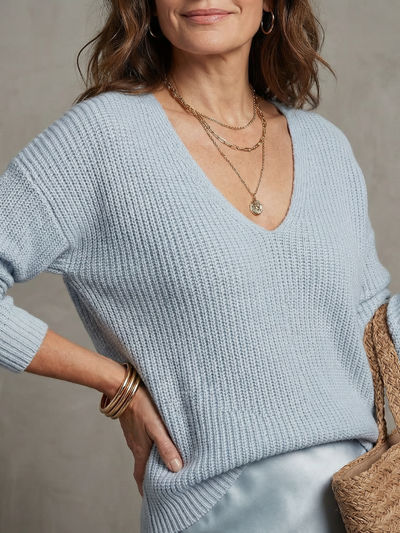 Luciana | Conjunto de falda satén sesgada para otoño con capas de punto