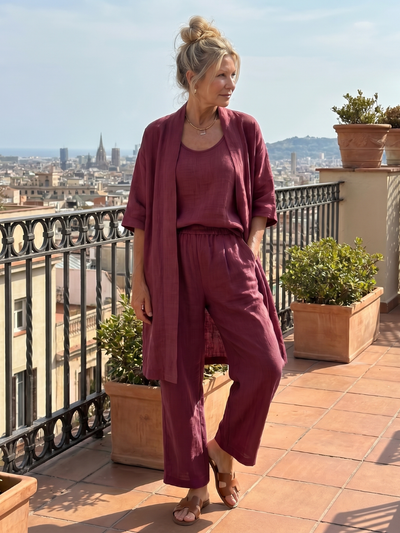 Yasmina | Conjunto de tres piezas: top y pantalón de corte holgado