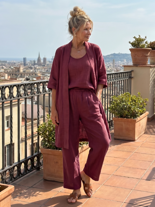 Yasmina | Conjunto de tres piezas: top y pantalón de corte holgado