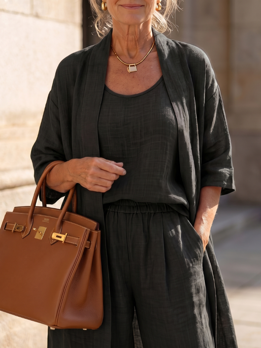 Yasmina | Conjunto de tres piezas: top y pantalón de corte holgado