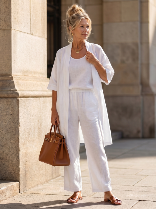 Yasmina | Conjunto de tres piezas: top y pantalón de corte holgado