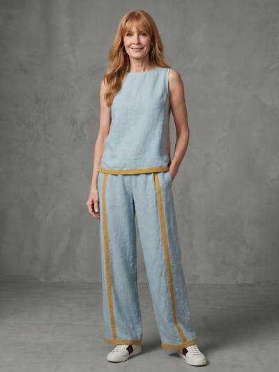 Isabel | Conjunto de top sin mangas y pantalones de pierna ancha con contraste