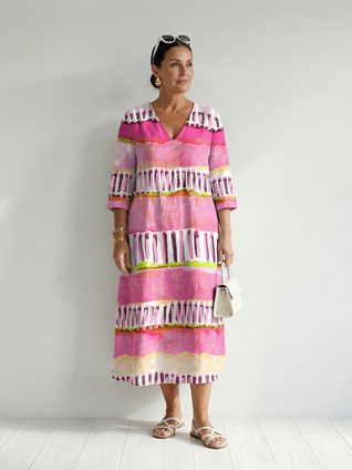 Calla | Vestido midi estampado a rayas con caída suave