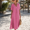 Thamal | Washed Cotton Blend V Neck Relaxed Midi Dress