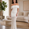 Virtudes | Vestido maxi de sirena con punto calado y hombros descubiertos