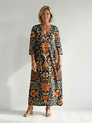 Elise | Vestido midi floral ornamentado de líneas limpias