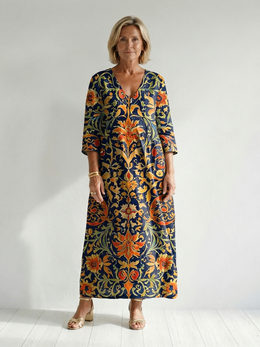 Elise | Vestido midi floral ornamentado de líneas limpias