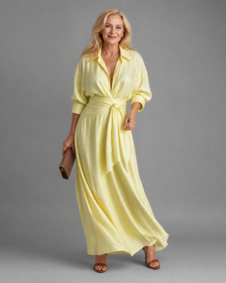 Zaida | Vestido midi con cinturón, cuello, manga larga y caída fluida