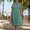 Eupherene | Textured V Neck Relaxed Short Sleeve Midi Dress