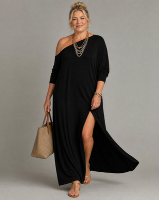 Estrella | Vestido midi fluido de un solo hombro con abertura lateral