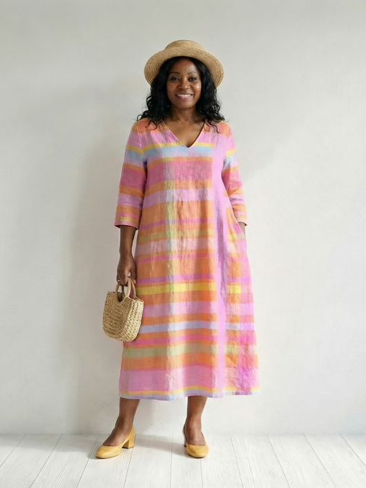 Tessa | Vestido midi de rayas con drapeado suave