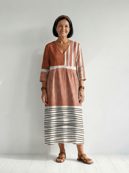 Remy | Vestido midi de rayas mixtas y fácil de llevar