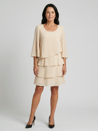 Marina | Vestido midi de mangas acampanadas en capas, hasta la rodilla
