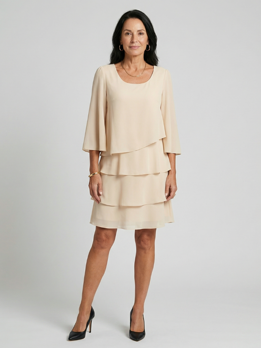 Marina | Vestido midi de mangas acampanadas en capas, hasta la rodilla