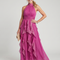 Aitana | Vestido largo con cuello alto, fruncido y volantes en capas