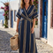 Sofía | Vestido midi cruzado de rayas con escote en V de manga corta