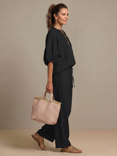 Natalia | Top blusón con cremallera frontal y conjunto de pantalones de pierna ancha