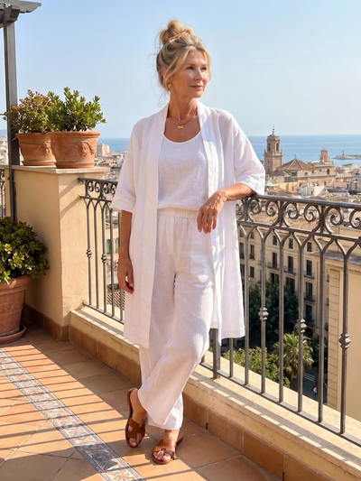 Yasmina | Conjunto de tres piezas: top y pantalón de corte holgado