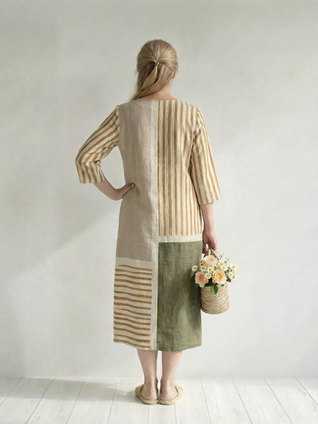Soren | Vestido midi de rayas mixtas en tonos claros