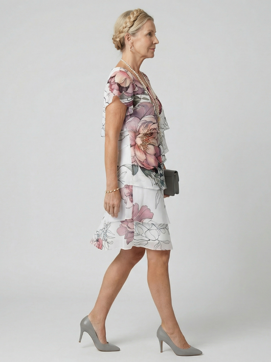 Ariadna | Vestido floral de largo a la rodilla con diseño limpio