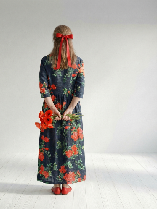 Cyrus | Vestido midi floral con drapeado suave