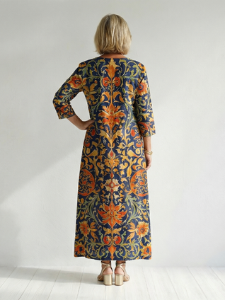Elise | Vestido midi floral ornamentado de líneas limpias