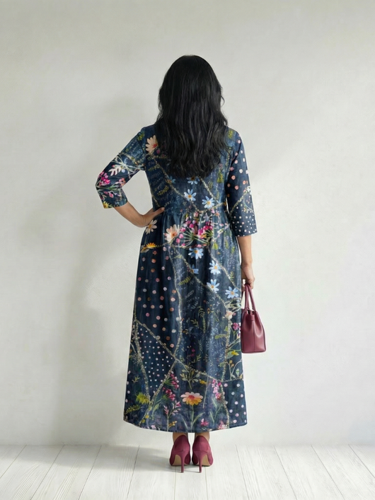 Zane | Vestido midi floral con fruncido fácil