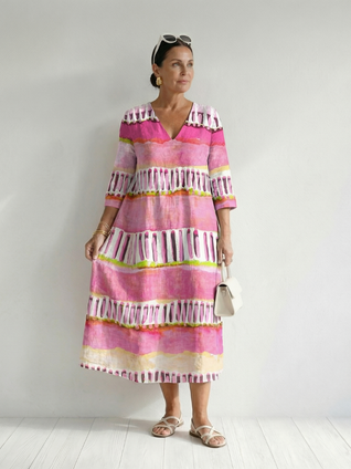 Calla | Vestido midi estampado a rayas con caída suave