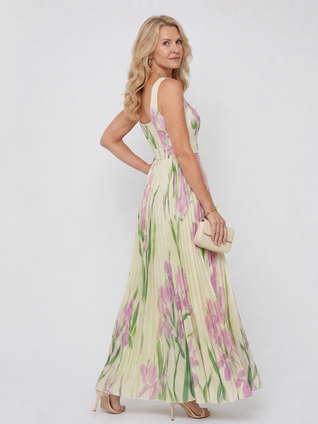 Oriana | Vestido midi sin mangas con escote cuadrado y pliegues