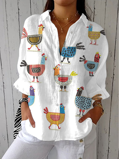 Elena – Blusa con estampado de gallinas