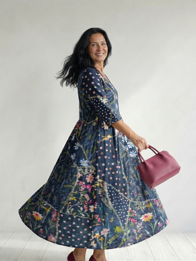 Zane | Vestido midi floral con fruncido fácil