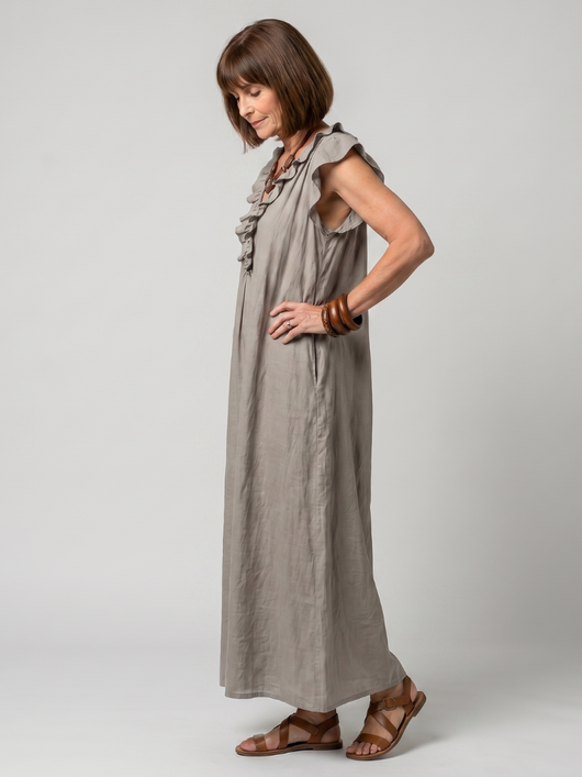 Fernanda | Vestido midi sin mangas con ribete de volantes