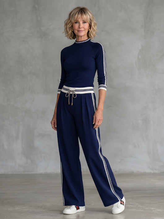 Elena | Conjunto de top ajustado de manga larga y pantalones de pierna ancha