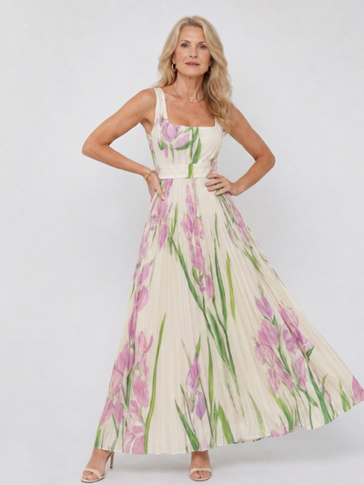 Oriana | Vestido midi sin mangas con escote cuadrado y pliegues