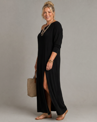 Estrella | Vestido midi fluido de un solo hombro con abertura lateral