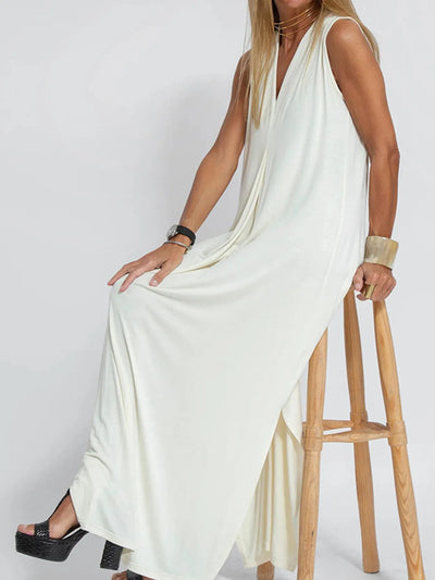 Vestido maxi sin mangas con escote en V y abertura, tallas grandes