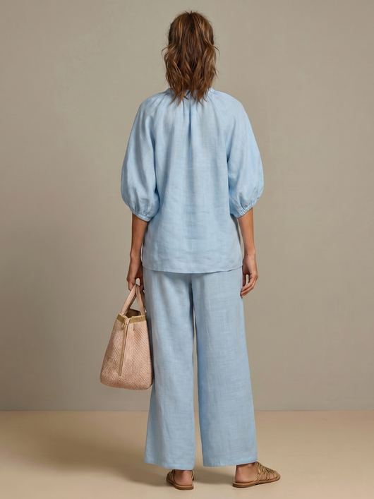 Natalia | Top blusón con cremallera frontal y conjunto de pantalones de pierna ancha