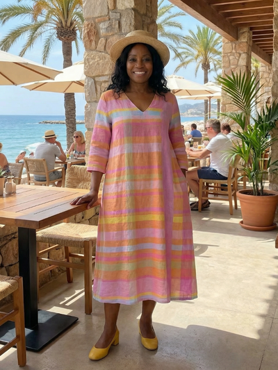 Tessa | Vestido midi de rayas con drapeado suave