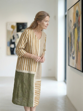 Soren | Vestido midi de rayas mixtas en tonos claros