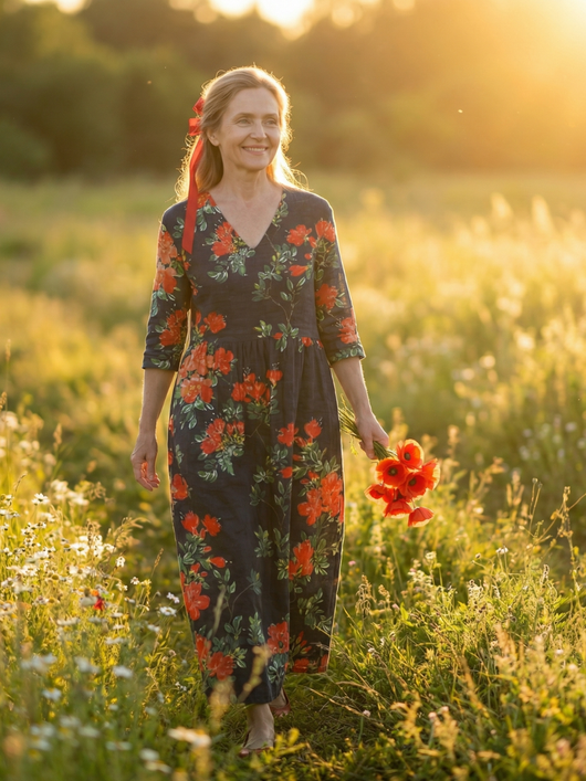 Cyrus | Vestido midi floral con drapeado suave