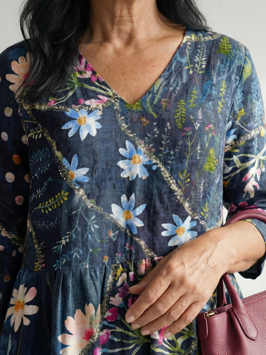 Zane | Vestido midi floral con fruncido fácil
