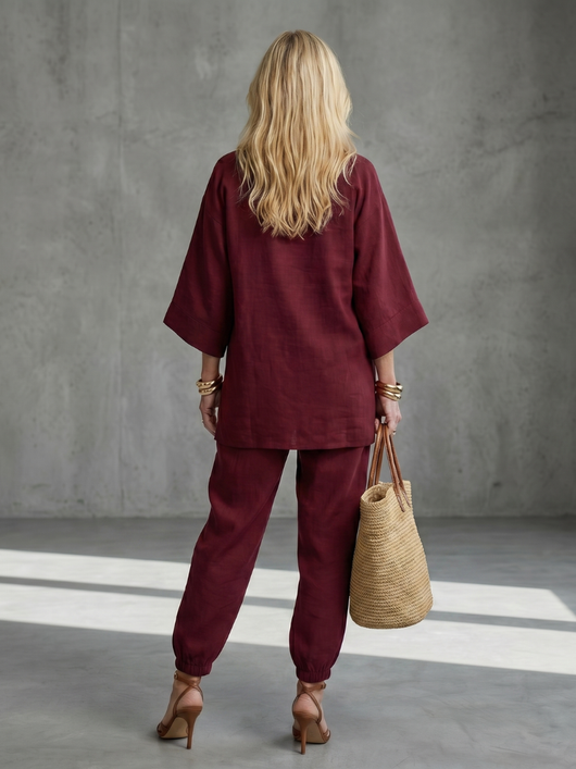 Georgina | Conjunto de túnica con escote en V y pantalones fruncidos