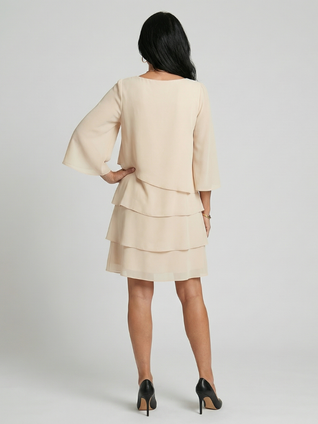 Marina | Vestido midi de mangas acampanadas en capas, hasta la rodilla