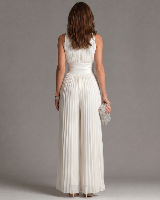 Zahira | Mono plisado de cuello halter con pierna ancha