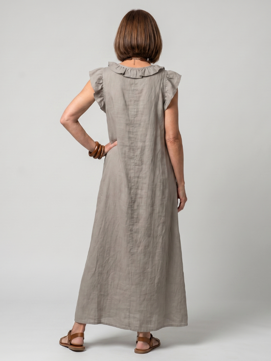 Fernanda | Vestido midi sin mangas con ribete de volantes