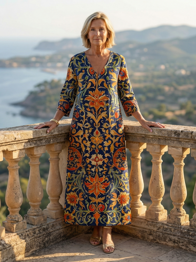 Elise | Vestido midi floral ornamentado de líneas limpias