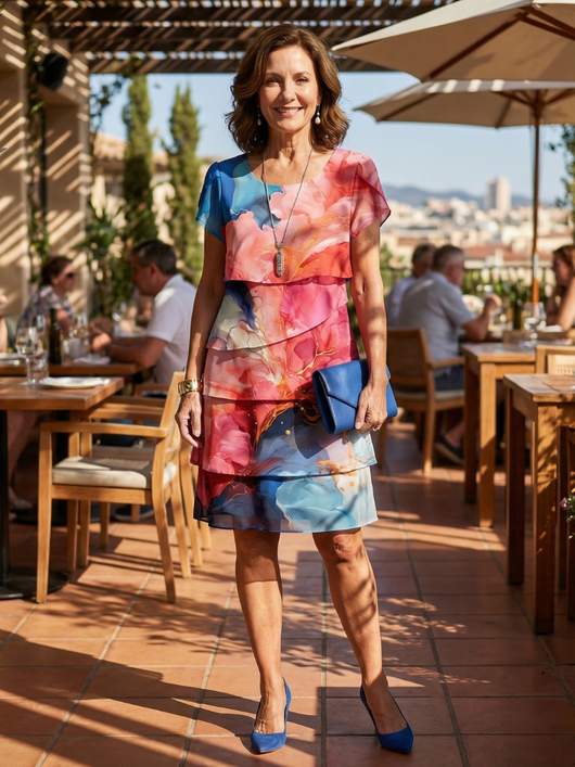 Olivia | Vestido a la rodilla de mármol elegante